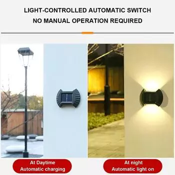 2 LED Solar Wall Light Outdoor Waterproof Sunlight Sensor Wall Lamp Up and Down Lighting For Garden Fence Courtyard Decor Lights