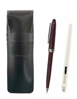 2 Pack Slim Cowhide Pencil Case Black Pen Type Eraser White and Slim Neo D60 Mechanical Pencil Set Red T23-ASBMC46W-PK60S-R-2