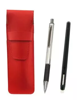 2 Pack Slim Cowhide Pencil Case Red Pen Shaped Eraser Black and Metal Pitch Grip Mechanical Pencil Silver & ASRMC46B-WZS2062SP-2