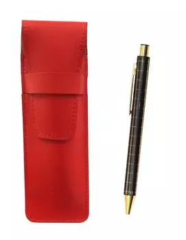 2 Pack Slim Cowhide Pencil Case Red NQ30K Thick Shaft Metal Straight Knock Double Anodized Grid Ballpoint Pen Set Black T23-ASR-NQ30KB-B-2