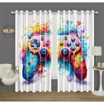 2 pcs fantastic colorful joystick curtains red blue yellow cartoon elements suitable for children s room bedroom decoration 50W130H(CM)X2PCS&Grommet Top