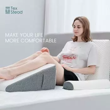 2 Pcs Memory Foam Bed Wedge Pillow/Neck Pillow For Back, Leg, And Knee - Triangle Pillow With Removable Cover 50X50X26cm темно-серого