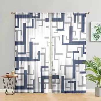 2 pieces, blue white gray grid geometric curtains - suitable for living room, bedroom and home decoration - add decorative fun. W150CM H166CM&Rod pocket белый