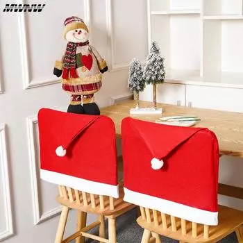 2 Pieces Christmas Decorations 2024 Simple Christmas Hat Chair Cover Setsack a Whole Household Chair Cover Decoration 50x60cm