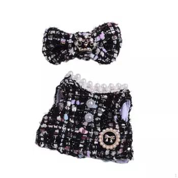 2 Pieces Dolls Dress and Bow Hairpin Miniature Clothes Handmade Clothing for 15-17cm розовый