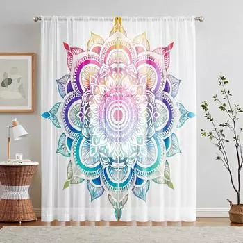 2 Pieces HD Digital Mandala Floral Printed Window Screen Home Decorating Style Decorative Living Room Bedroom Rodding Curtain Ef W52H63inchW132H160cm