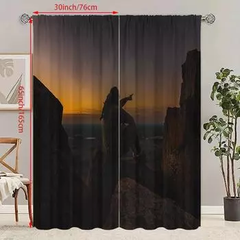 2 pieces - Motorcycle and sunset print curtains, 100% polyester translucent, suitable for bedroom curtains and living room decor 23Wx59L(60x150cm)