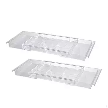 2 Pieces Retractable Desktop Organizer Slide Out Desk Organiser Space Saving Stationery Holder for