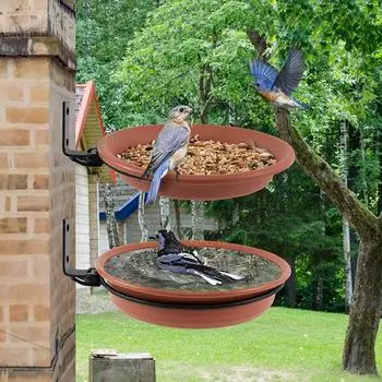 2 Plates Pet Bird Parrot Feeding Cups Food Water Bowls Dish Pet Bowl Garden Outdoor Hanging Bird Feeder Stand Bath Tray Set 17x17x2cm
