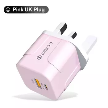 2 порта 20 Вт USB C быстрая зарядка британская вилка настенное зарядное устройство адаптер для iPhone 16 15 14 13 12 Pro Max Plus Xiaomi Samsung телефон зарядное устройство UK Pink