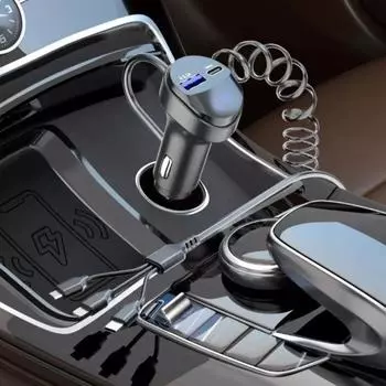 2 порта USB быстрое автомобильное зарядное устройство для телефона 3.1A дисплей напряжения автомобильный 3в1 USB выдвижной зарядный кабель для грузовика легкового автомобиля чёрный
