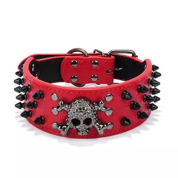 2 широкие шипованные кожаные ошейники для собак с заклепками и крутым черепом, аксессуары для домашних животных для средних и больших собак, питбуль-боксер, S-XL XS