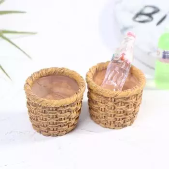 2 шт. 1/12 Мини-кукольный домик с рамой из ротанга, плетеная вручную корзина для хранения овощей и продуктов