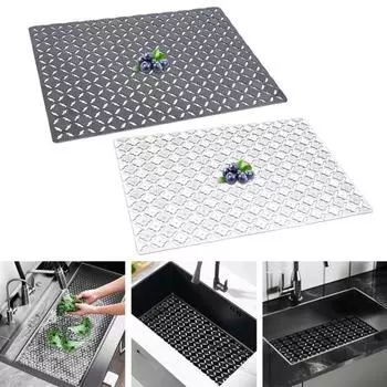 2 шт., 30x40 см, коврик для кухонной раковины, ПВХ, полый ромб, прямоугольник, противоскользящий, режущий, керамический, защита для раковины из нержавеющей стали, дренажная подушка прозрачный