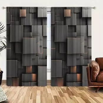 2 шт. 3D черная прямоугольная формационная напечатанная штора для домашнего декора - Карманная оконная отделка для спальни, офиса, кухни 52.5cmX116cm X 2pcs