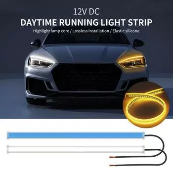 2 шт. Автомобильные светодиодные DRL ультратонкие дневные ходовые огни гибкие водонепроницаемые автоматические указатели поворота желтые тормозные автомобильные аксессуары