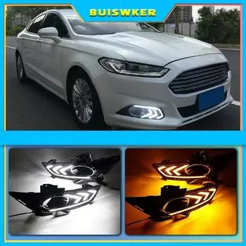 2 шт. для Ford Mondeo Fusion 2013 2014 2015 2016 автомобильные DRL 12 В светодиодные дневные ходовые огни с желтым сигнальным реле белый