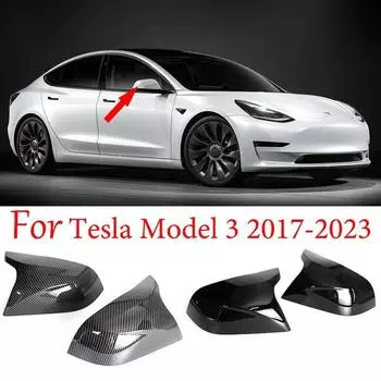 2 шт. для Tesla Model 3, автомобильное зеркало заднего вида, сменный чехол из АБС-пластика из углеродного волокна/глянцевый черный 2017 2018 2022 2023 Black 1 set