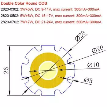 2 шт. двухцветные теплые белые + холодные белые светодиодные бусины Cob Chip ток 3 Вт 5 Вт 7 Вт 10 Вт круглые чипы 280 мА - 300 мА 3W