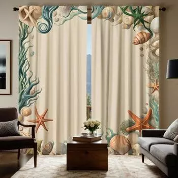 2 шт. HD Sea Bottom World Starfish conch water grass декоративная занавеска White tie цифровая печать занавеска украшение дома стиль W52H63inchW132H160cm