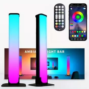 2 шт. интеллектуальных светодиодных световых полос, ночник RGB с пультом дистанционного управления и управлением через приложение, подсветка с синхронизацией музыки для игрового телевизора, украшение спальни, настольная лампа 2pcs/set
