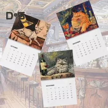 2 шт. Календарь Drunk Cats 2025, подвесной календарь на спирали на месяц, настенный календарь, художественный календарь с изображением Drunk Cat, подарок для друзей-любителей кошек 2pcs