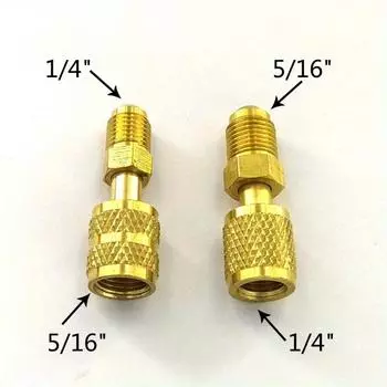 2 шт./компл. адаптер для зарядки хладагента R410a 5/16 SAE F быстроразъемные соединения на 1/4 SAE M раструб 5/16 SAE M на 1/4 SAE для кондиционера 2pcs/set золотой
