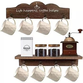 2 шт./компл., держатель для кофейной чашки, кухонный настенный декор, держатель для кофейной кружки с 8 прочными крючками, подставка для кружки для украшения кухни в загородном доме коричневый