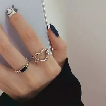 2 шт. модное кольцо с сердечком серебряного цвета, полое металлическое женское кольцо в стиле ретро, модные ювелирные аксессуары