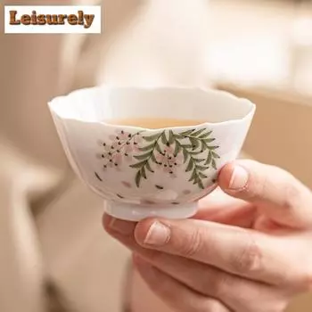 2 шт./набор, керамическая чашка для чая с рисунком цветка глицинии, маленькая одинарная чашка Master Cup, женская чашка для чая, чашка для медитации, чайная утварь для кунг-фу, 60 мл