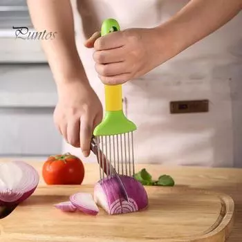 2 шт. Нержавеющая сталь лукорезка с ручкой точная нарезка защитный кожух тендеризатор инструмент кухонный гаджет для лука помидоров