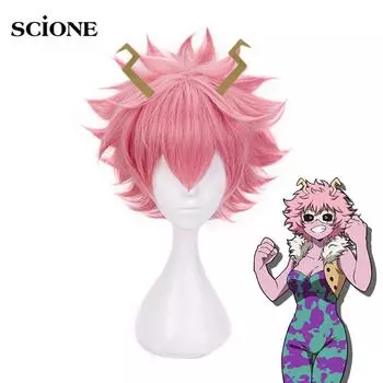 2 шт. парик + головной убор My Hero Academia Mina Ashido Розовый парик с головным убором Косплей Костюм Boku no Hero Academia термостойкие парики из синтетических волос Wig&Headwear розовый