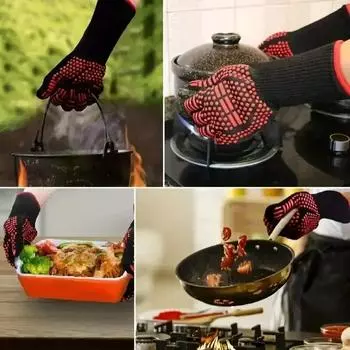 2 шт., перчатки для микроволновой печи для барбекю, рукавицы для выпечки, Нескользящие огнестойкие перчатки, термостойкие перчатки для приготовления пищи на 800 градусов красный