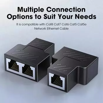 2 шт., разъем-разветвитель RJ45, адаптер-разъем с 2 на 1 порт LAN ПК Ethernet чёрный
