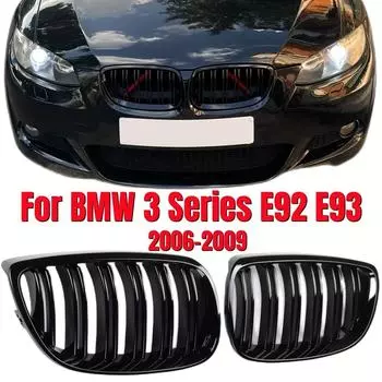 2 шт. решетка радиатора переднего бампера для E92 E93 M3 2006-2009 глянцевая черная двойная линия решетки для автомобиля, гоночные решетки, запасная часть чёрный