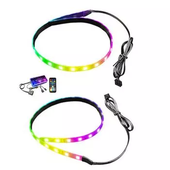 2 шт. RGB светодиодная лента с магнитной лентой 40 см с 5 В 3-контактным argb пультом дистанционного управления для компьютерных корпусов, синхронизация с материнской платой, ритм музыки