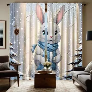 2 шт. шторы HD Rabbit в стиле «Белоснежка» с цифровой печатью, украшение для дома, гостиная, спальня W52H63inchW132H160cm