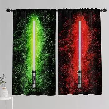 2 шт. Шторы Shinny Lightsaber Gamed Pattern, декоративные шторы на окна, украшения для спальни, гостиной, домашнего декора 100W130H&Grommet Top