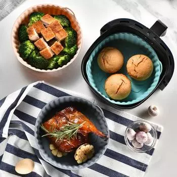 2 шт. силиконовая подкладка для фритюрницы с двумя ручками, круглая, пищевая, не содержит BPA, термостойкая, можно мыть в посудомоечной машине, многоразовая серый