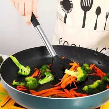 2 шт. силиконовые кухонные лопаточки с антипригарным покрытием, термостойкие, легко моющиеся, кухонные токарные инструменты, кухонная утварь чёрный