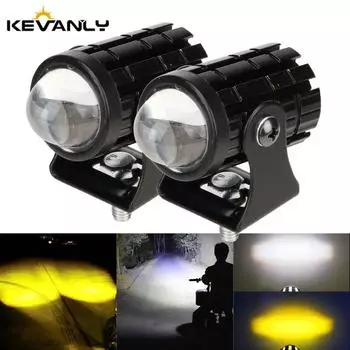2 шт. светодиодная фара для мотоцикла 6000K/3000K, автомобильная светодиодная фара дальнего света 8000LM, вспомогательный прожектор 20Wx2 для грузовика, внедорожника, квадроцикла чёрный