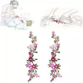 2 шт. термонашивки для одежды, бабочки, цветы, вышитые, аппликация своими руками, тканевая художественная вышивка, декор, джинсы, шляпы, блузки, пошив рубашек, аппликации 2Pcs
