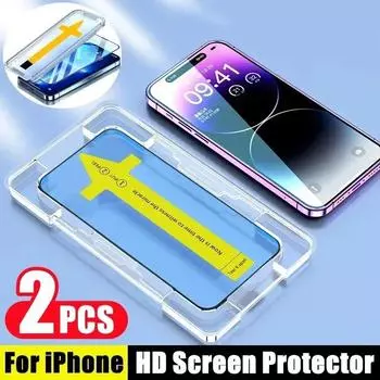 2 шт., установка в один клик, полная защита экрана для iPhone 14, 11, 12, 15, 13 Pro Max Mini X XR XS MAX 7 8 Plus, закаленное стекло HD iphone 11 чистый