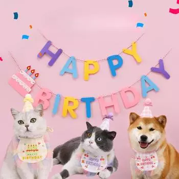 2 шт. вышитый клетчатый шарф на день рождения для кошек и собак INS бархатная фетровая шляпа с бантом реквизит для фотосъемки домашних животных на день рождения