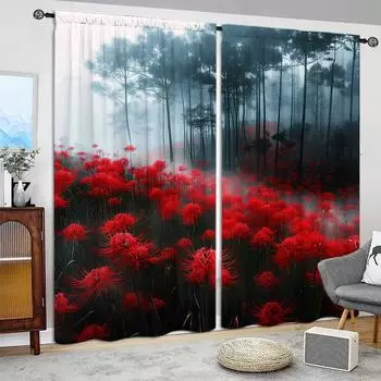 2 шт. занавески Lycoris Printed для домашнего декора - карниз для окон с карнизом для спальни, офиса, кухни, гостиной и кабинета 52.5cmX116cm X 2pcs