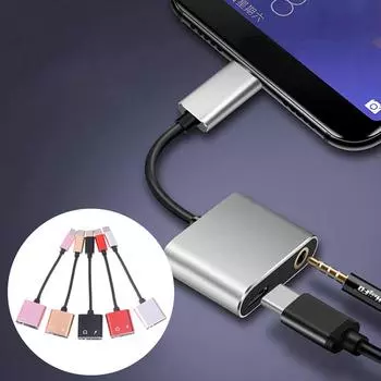 2 в 1 адаптер для наушников типа C, аудиоразветвитель, USB-C, зарядный преобразователь 3,5 мм чёрный