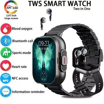 2 в 1 AMOLED экран Смарт-часы для мужчин с наушниками Bluetooth гарнитура динамик трекер музыкальные спортивные часы мужские водонепроницаемые Смарт-часы