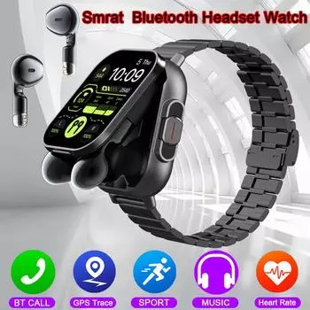 2 в 1 AMOLED экран Смарт-часы для мужчин с наушниками Bluetooth гарнитура динамик трекер музыкальные спортивные часы мужские водонепроницаемые Смарт-часы
