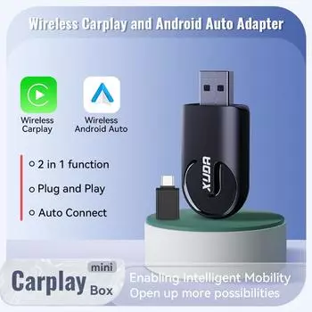2 в 1 беспроводной адаптер CarPlay для Apple iPhone Android, проводной для беспроводного Carplay AI Box, подключение USB Type C, автомобильный донгл чёрный