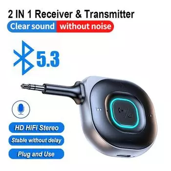 2 в 1 беспроводной Bluetooth 5.3 приемник передатчик адаптер 3,5 мм AUX разъем громкой связи для автомобильного радио музыка аудио наушники ТВ